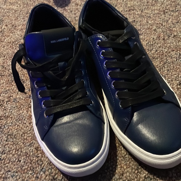 Karl Lagerfeld Men's Leather Sneakers Navy Black Shoes Sz 8 41 - Picture 3 of 7
